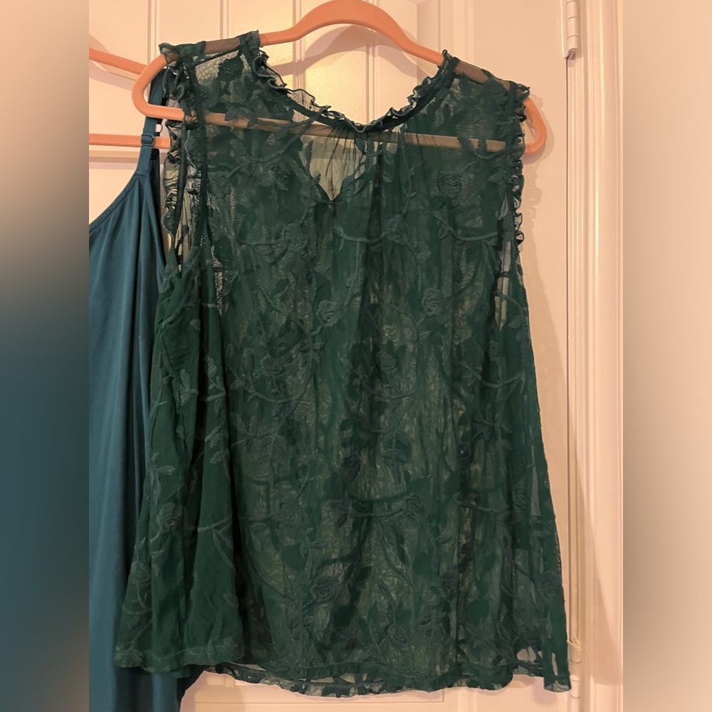 torrid dark teal camisole and lace overlay tank - Picture 6 of 9